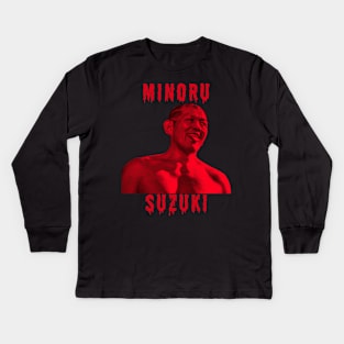 Minoru Suzuki blood stained Kids Long Sleeve T-Shirt
